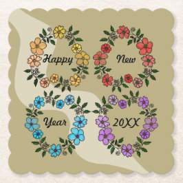 PORTA-COPO DE PAPEL FELIZ ANO NOVO 20XX PERSONALIZADO E FLOWERS WREATH