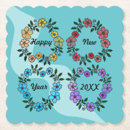 PORTA-COPO DE PAPEL FELIZ ANO NOVO 20XX PERSONALIZADO E FLOWERS WREATH