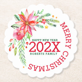 Porta-copo De Papel Feliz Buquê de Flores de Natal Feliz Ano Novo
