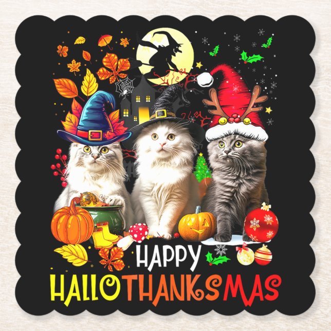 Porta-copo De Papel Feliz HalloObrigadoMas Cats (Frente)