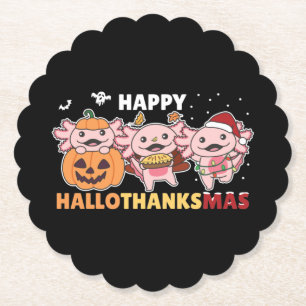 Porta-copo De Papel Feliz Hallothanksmas Axolotls de Natal Axolotls