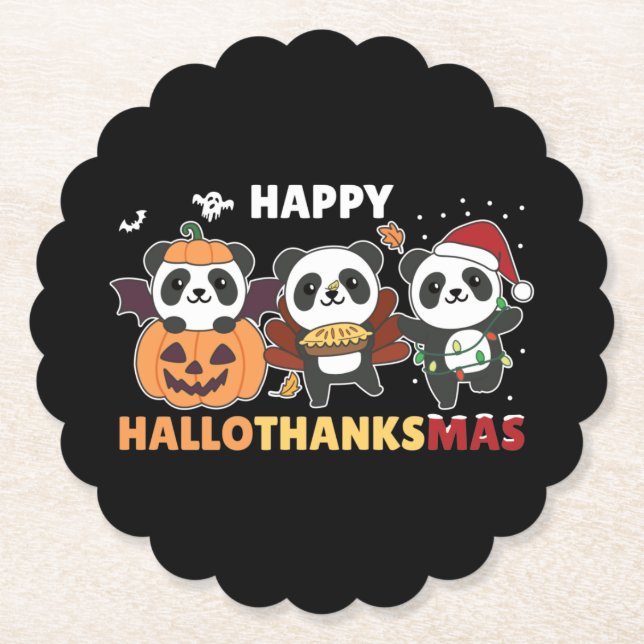 Porta-copo De Papel Feliz Hallothanksmas Pandas Christmas Panda (Frente)