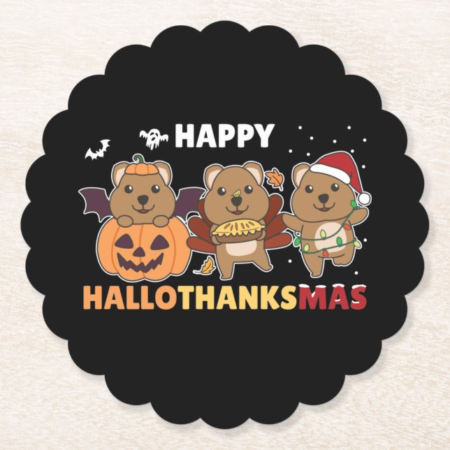 Porta-copo De Papel Feliz Hallothanksmas Quokkas Natal Quokka (Frente)