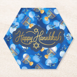 Porta-copo De Papel Feliz Hanukkah Azul e Branco