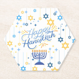 Porta-copo De Papel Feliz Hanukkah Azul e Dourado