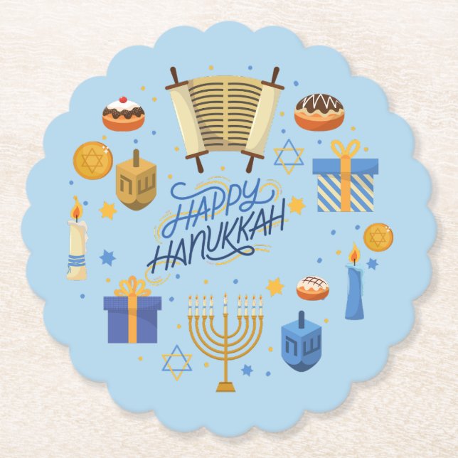 Porta-copo De Papel Feliz Hanukkah Fofo (Frente)