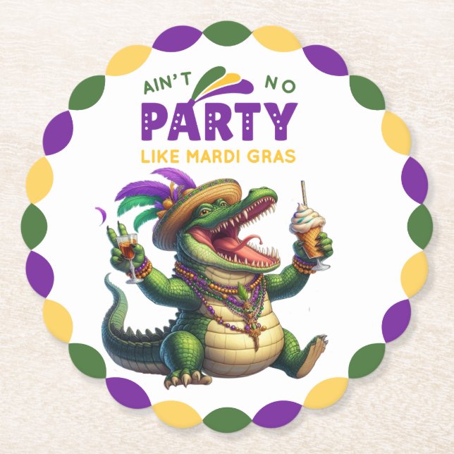 Porta-copo De Papel Feliz Mardi Gras Alligator (Frente)