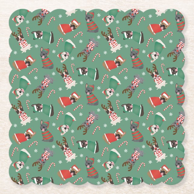 Porta-copo De Papel Feliz Natal - Buldog Francês (Frente)