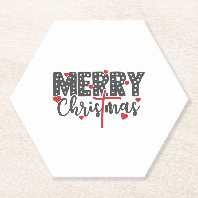 Porta-copo De Papel Feliz Natal com corações (Frente)