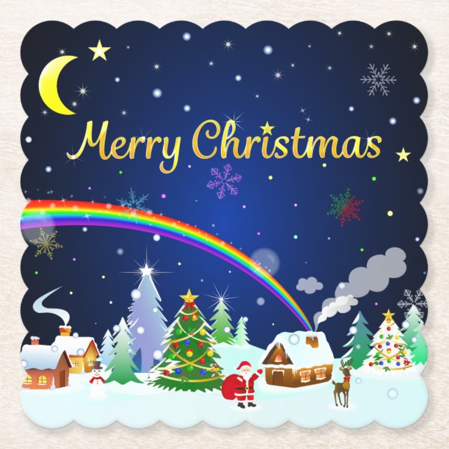 Porta-copo De Papel Feliz Natal com Crescent Moon (Frente)