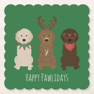 Porta-copo De Papel Feliz Natal dos Pawlidays Goldendoodododle