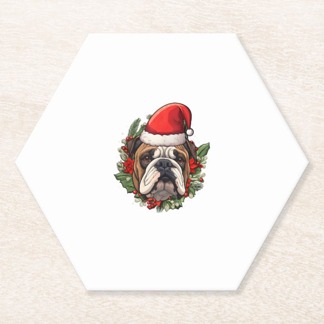 Porta-copo De Papel Feliz Natal Inglês Buldogue (Frente)