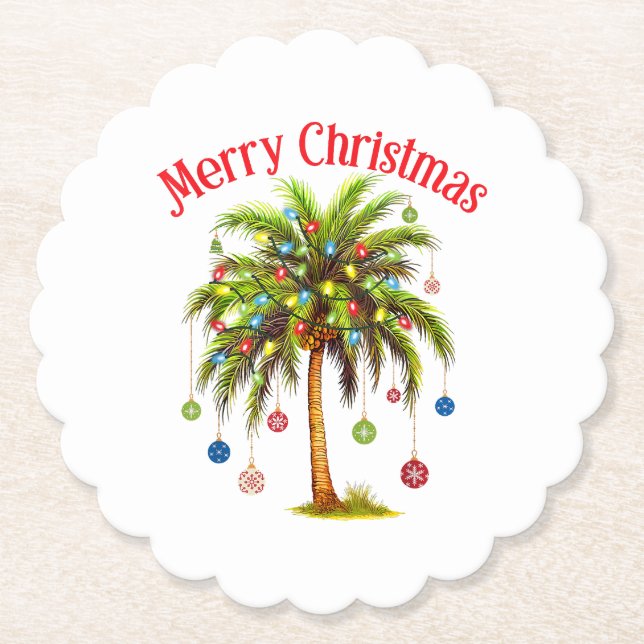 Porta-copo De Papel Feliz Natal Palm Tree Light Havaiana Tropical (Frente)
