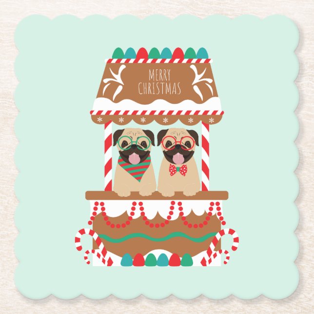 Porta-copo De Papel Feliz Natal Pug Holiday Cães (Frente)