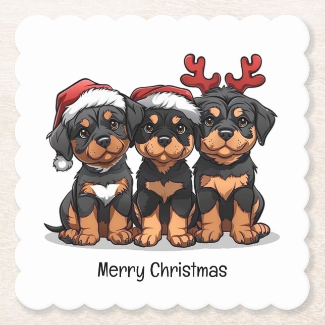 Porta-copo De Papel Feliz Natal Rottweiler Papais noeis (Frente)