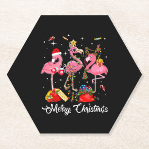 Porta-copo De Papel Feliz Natal Três Flamingo Com Papai Noel