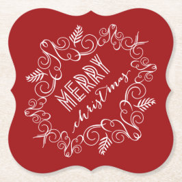 Porta-copo De Papel Feliz Natal Vermelho Folhagem Festiva Vintage Deco