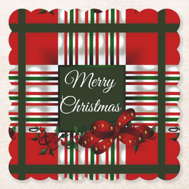 Porta-copo De Papel Feliz Natal Xadrez Verde (Frente)