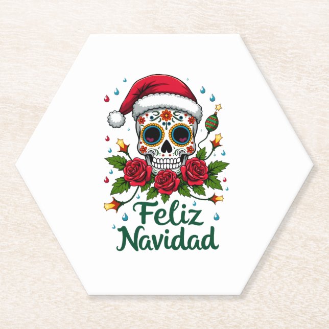 Porta-copo De Papel Feliz Navidad Sugar Skull Mexican Christmas T-Shir (Frente)