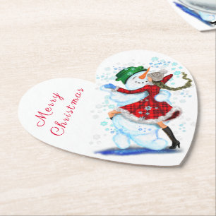 Porta-copo De Papel Feliz Snowman e Girl Dance Tango Festa de Natal