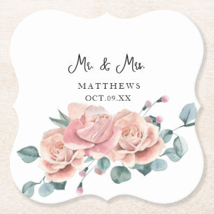 Porta-copo De Papel Feminine Blush Pink Sr. e Sra. Watercolor Floral