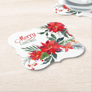 Porta-copo De Papel Feriado do Buquê de Poinsettia Vermelha com Aquare
