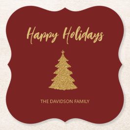 Porta-copo De Papel Feriado Dourado com Lítio Vermelho da Árvore Natal