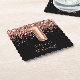 Porta-copo De Papel Festa de 1º Aniversário Rose Gold Black