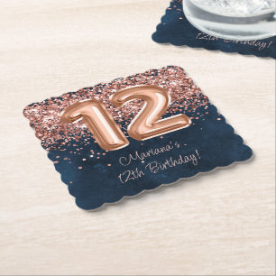 Porta-copo De Papel Festa de 12 anos Rose Gold Navy Blue