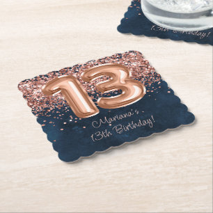 Porta-copo De Papel Festa de 13 anos Rose Gold Navy Blue