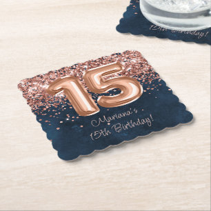 Porta-copo De Papel Festa de 15 anos Rose Gold Navy Blue