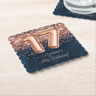 Porta-copo De Papel Festa de 17 anos em Rose Gold Azul Marinho