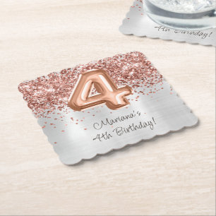 Porta-copo De Papel Festa de 4 anos em Rose Gold Silver