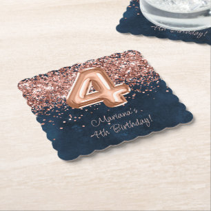 Porta-copo De Papel Festa de 4 anos Rose Gold Navy Blue