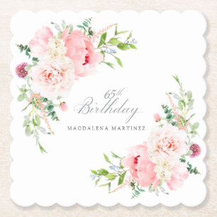Porta-copo De Papel Festa de 65 Anos Papel Personalizado Floral Rosa
