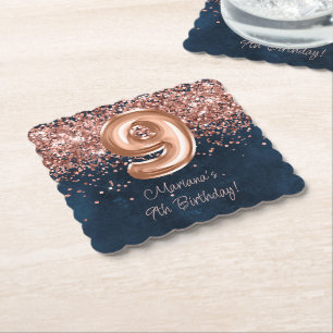 Porta-copo De Papel Festa de 9 anos Rose Gold Navy Blue