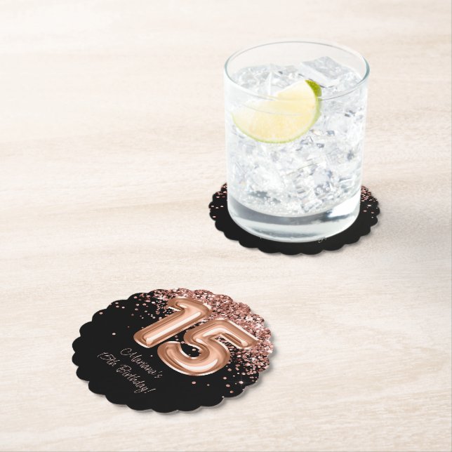 Porta-copo De Papel Festa de aniversário 15 preto Dourado rosa (Insitu)