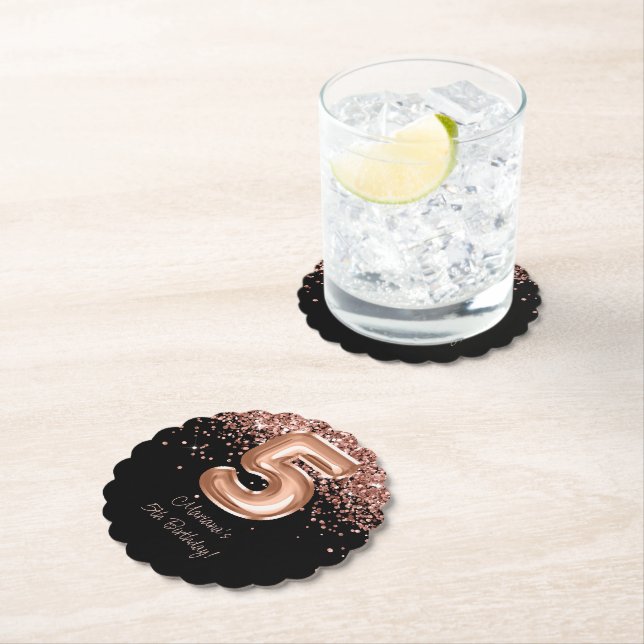 Porta-copo De Papel Festa de aniversário 5 preto Dourado rosa (Insitu)