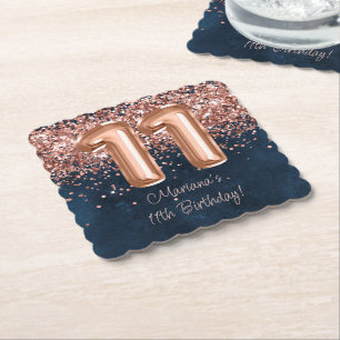Porta-copo De Papel Festa de Aniversário de 11 anos Rose Gold Navy Blu