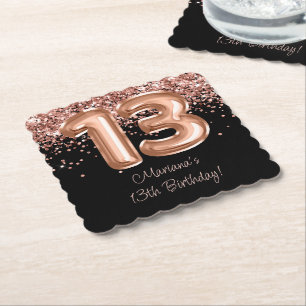 Porta-copo De Papel Festa de Aniversário de 13 Anos Rose Gold Preto