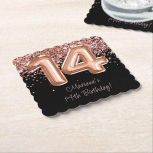 Porta-copo De Papel Festa de Aniversário de 14 anos Rose Gold Black