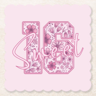 Porta-copo De Papel Festa de Aniversário de 16 Anos Doce Floral Rosa