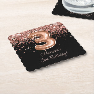 Porta-copo De Papel Festa de Aniversário de 3 anos Rose Gold Black