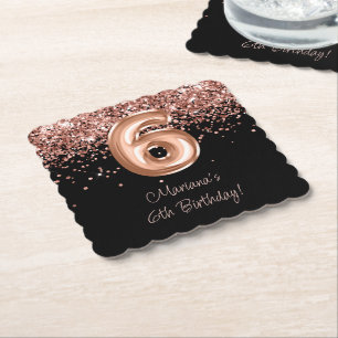 Porta-copo De Papel Festa de Aniversário de 6 anos Rose Gold Black