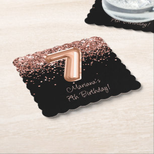 Porta-copo De Papel Festa de Aniversário de 7 anos Rose Gold Black