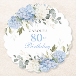 Porta-copo De Papel Festa de Aniversário de 80 anos com Hortênsia Azul
