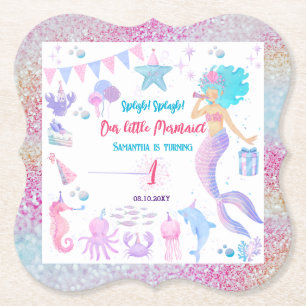 Porta-copo De Papel Festa de aniversário de Sereia de Menina Roxa Rosa