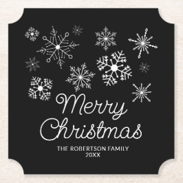 Porta-copo De Papel Festa de Natal em Flocos de Neve Pretos e Brancos