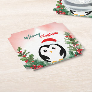 Porta-copo De Papel Festa de Papais noeis de pinguins de Natal Feliz V