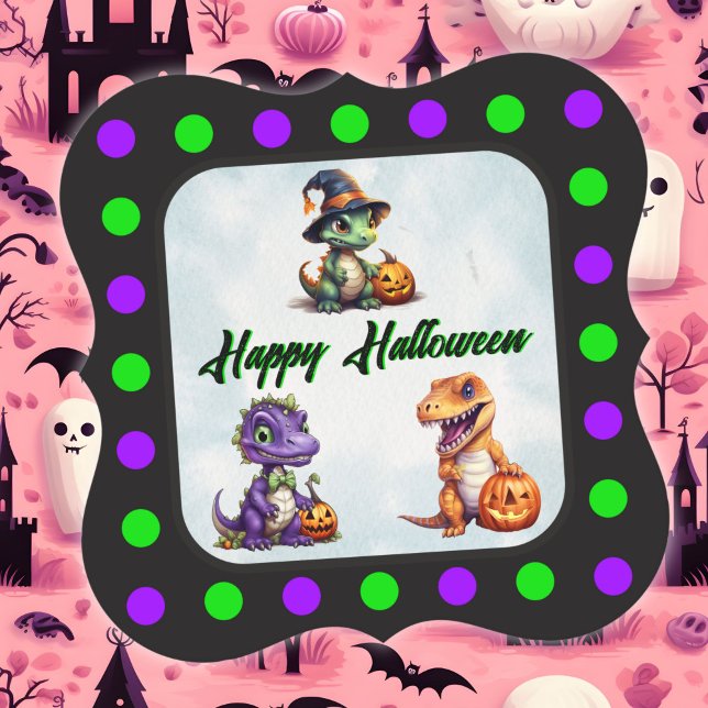 Porta-copo De Papel Festa Dino-Mash do Dinossaur do Halloween (Polka dot Halloween Dino Coaster)